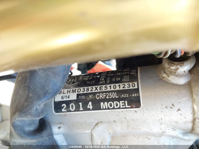 Aukcja sprzedaży 2014 Honda Crf250 L, vin: MLHMD382XE5101230, numer aukcji: 12429048