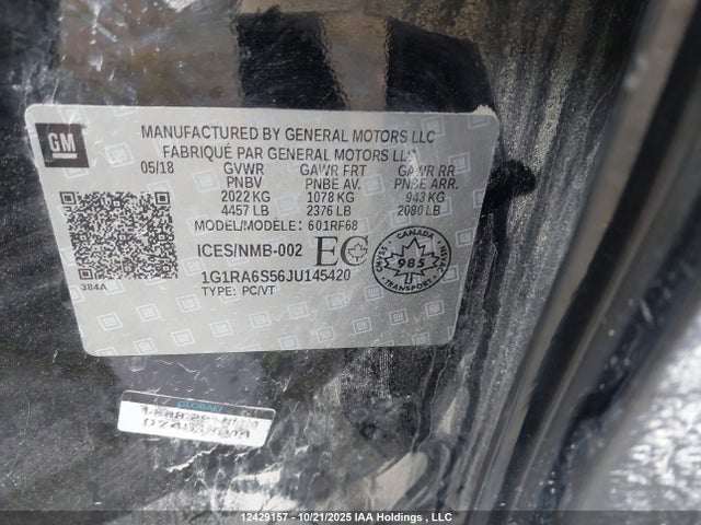 1G1RA6S56JU145420 Chevrolet VOLT LT