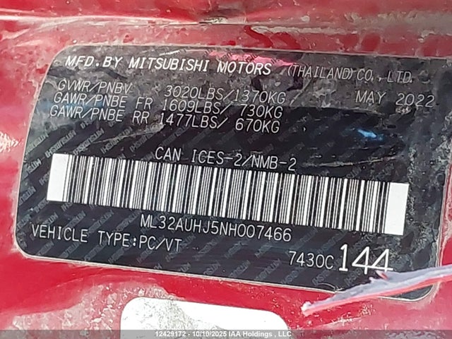 ML32AUHJ5NH007466 Mitsubishi Mirage Es/le