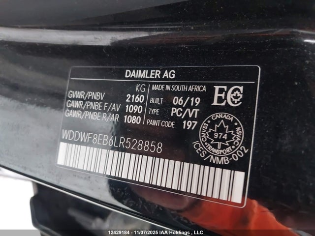Auction sale of the 2020 Mercedes-benz C-class, vin: WDDWF8EB6LR528858, lot number: 12429184