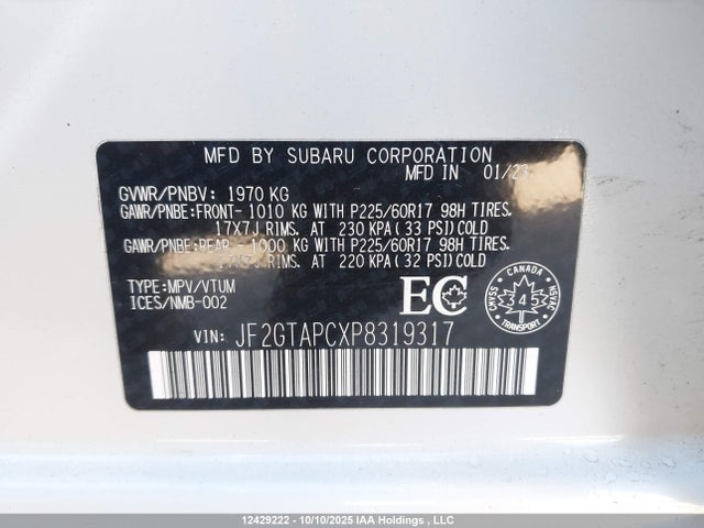 JF2GTAPCXP8319317 Subaru Crosstrek Premium