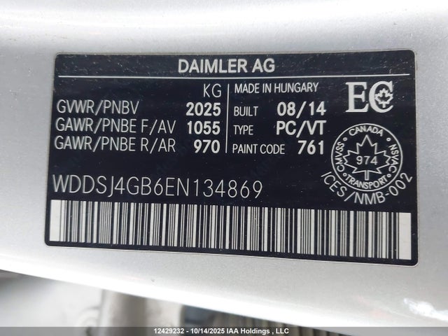 WDDSJ4GB6EN134869 Mercedes-Benz CLA 250 4MATIC
