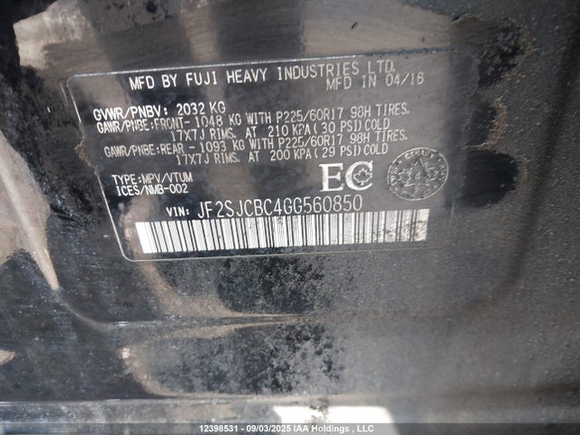 JF2SJCBC4GG560850 Subaru naturally aspirated c0