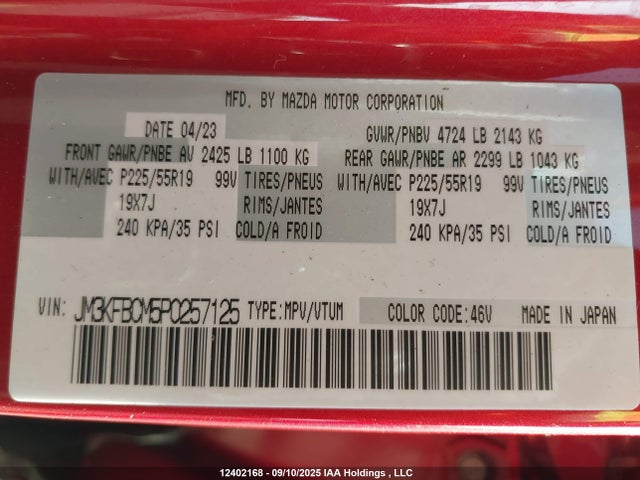 JM3KFBCM5P0257125 Mazda pyud