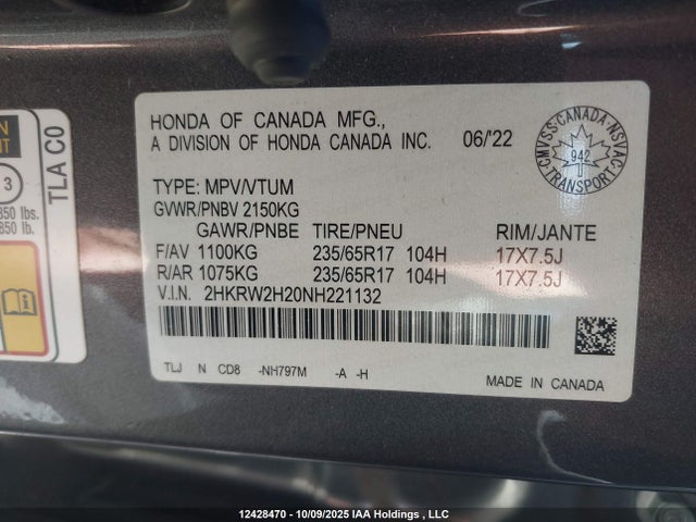 Honda l15be 2022 2HKRW2H20NH221132 Image 9