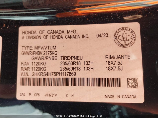 2HKRS4H75PH117869 Honda CR-V