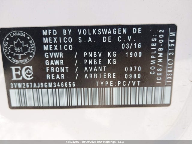 3VW267AJ9GM346656 Volkswagen 1.4t
