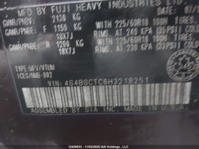 4S4BSCTC6H3218251 Subaru Legacy Outback