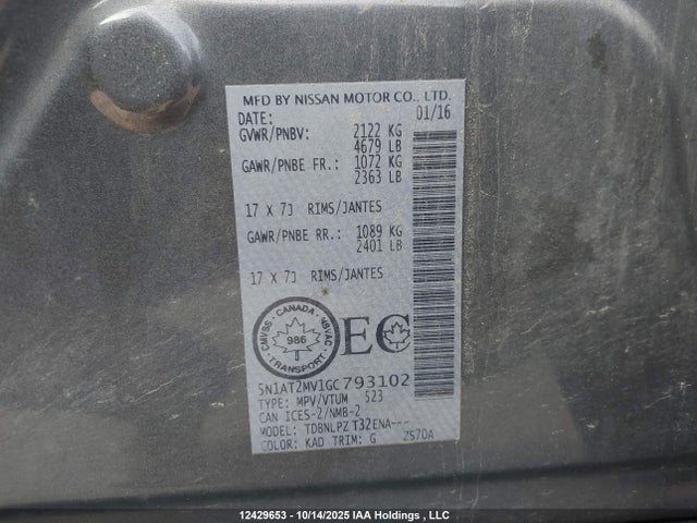 5N1AT2MV1GC793102 Nissan Rogue