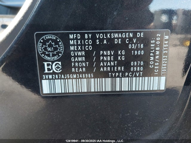 Volkswagen 1.4t 2016 3VW267AJ5GM348985 Image 9