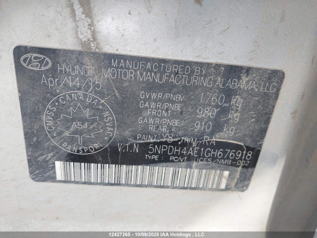 Hyundai dohc mpi nu 2016 5NPDH4AE1GH676918 Image 19