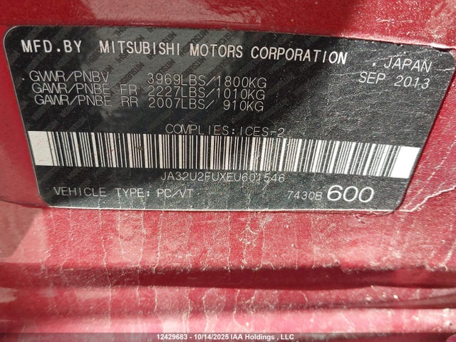 Mitsubishi dohc mivec 2014 JA32U2FUXEU601546 Image 9