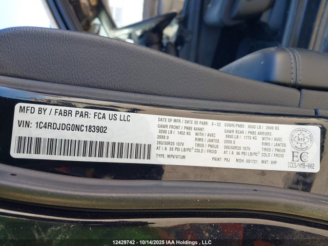 1C4RDJDG0NC183902 Dodge DURANGO GT