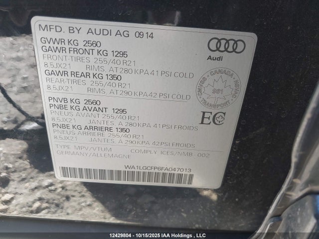 WA1LGCFP6FA047013 Audi Q5 3.0t Technik