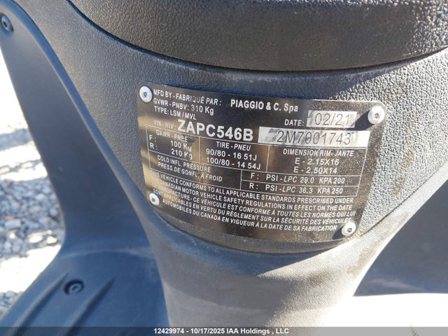 Продажа на аукционе авто 2021 Piaggio Liberty 50/50 S, vin: ZAPC546B2M7001743, номер лота: 12429974