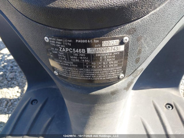 Продажа на аукционе авто 2021 Piaggio Liberty 50/50 S, vin: ZAPC546B2M7001743, номер лота: 12429974