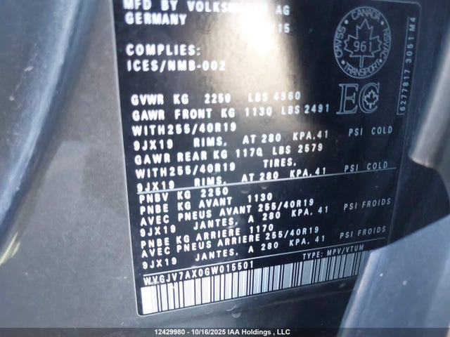 WVGJV7AX0GW015501 Volkswagen Tiguan