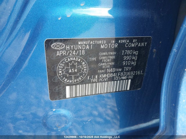 KMHD84LF8JU692161 Hyundai mpi nu