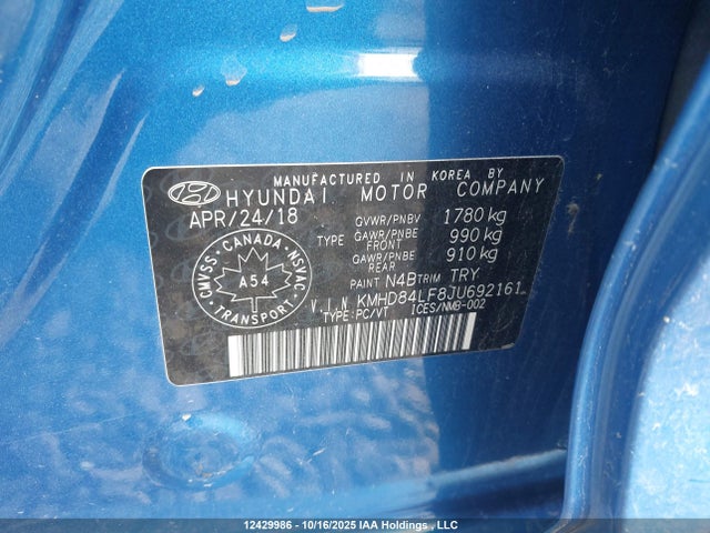 KMHD84LF8JU692161 Hyundai mpi nu
