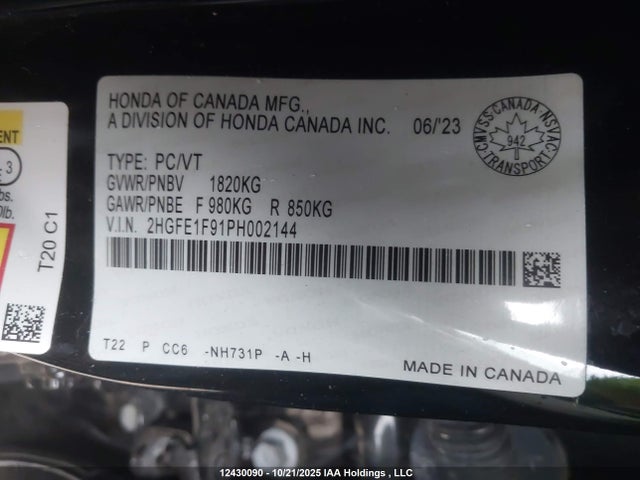 Honda l15b7 2023 2HGFE1F91PH002144 Image 9