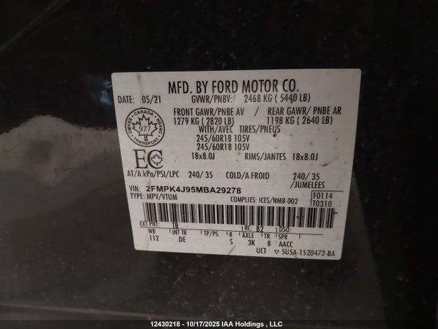 Ford EDGE SEL 2021 2FMPK4J95MBA29278 Image 9