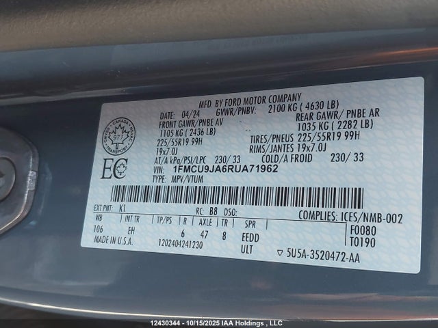 Ford gtdi a 2024 1FMCU9JA6RUA71962 Image 9