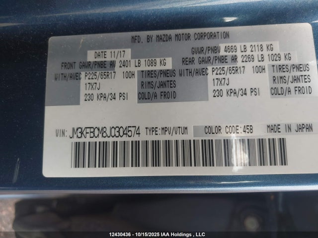 JM3KFBCM8J0304574 Mazda Cx-5 Touring