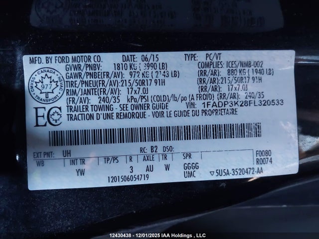 Продажа на аукционе авто 2015 Ford Focus, vin: 1FADP3K28FL320533, номер лота: 12430438