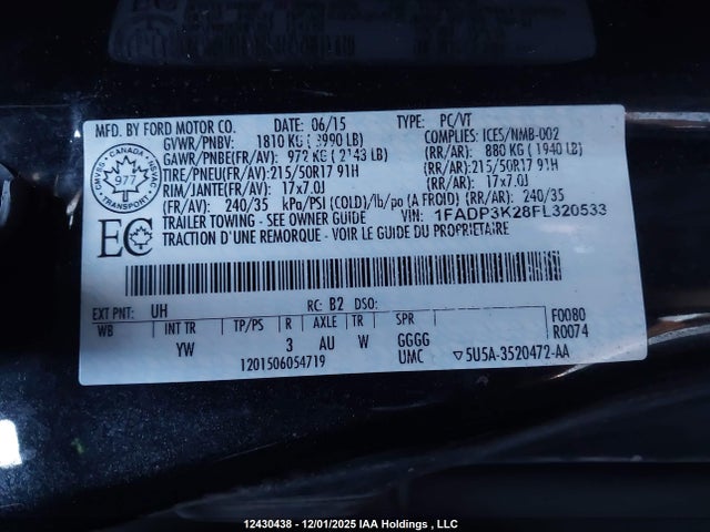 Продажа на аукционе авто 2015 Ford Focus, vin: 1FADP3K28FL320533, номер лота: 12430438