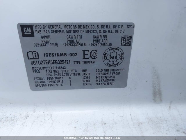 3GTU2TEH5EG325421 GMC lv3 - vvt, aluminum, e85 max