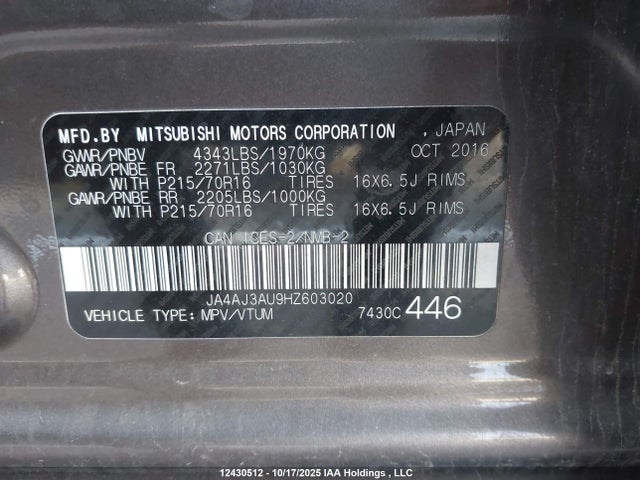 JA4AJ3AU9HZ603020 Mitsubishi 2.0 dohc mivec