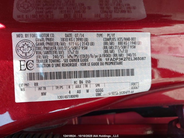 1FADP3K27EL365087 Ford 2014