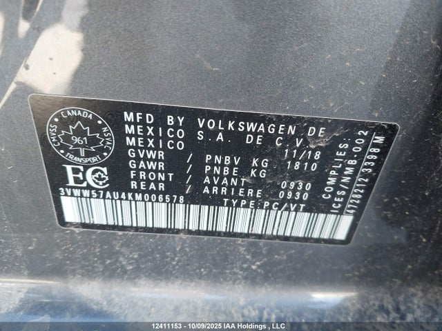 3VWW57AU4KM006578 Volkswagen Golf