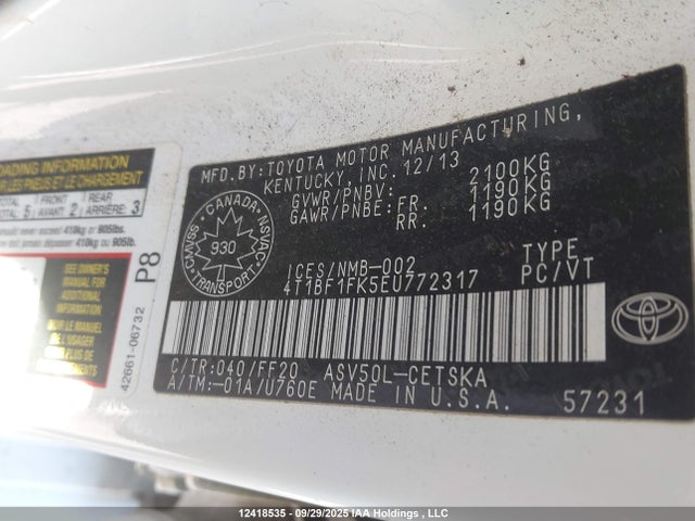 Toyota 2ar-fe 2014 4T1BF1FK5EU772317 Image 9