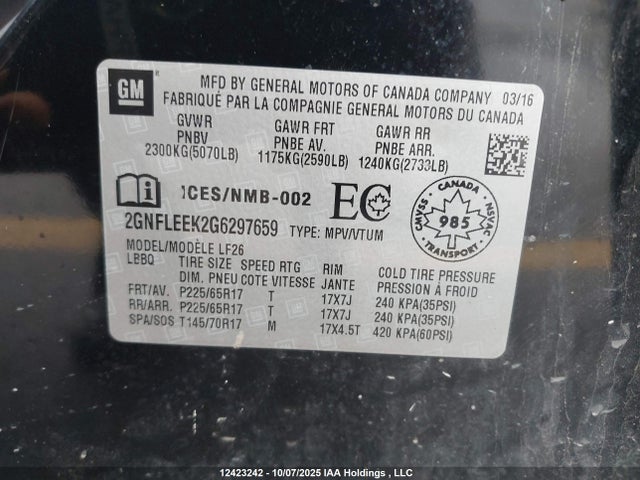 Chevrolet lea - e85 max, aluminum 2016 2GNFLEEK2G6297659 Image 18