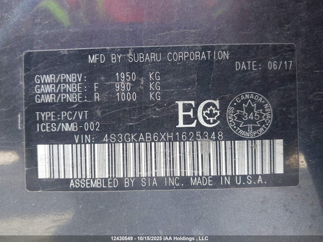 4S3GKAB6XH1625348 Subaru Impreza Touring