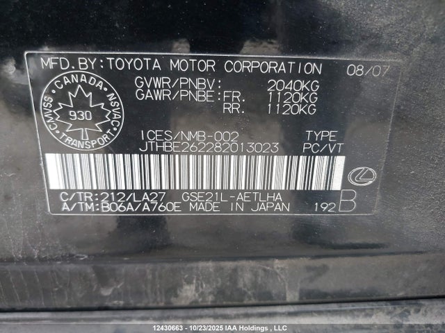 Продаж на аукціоні авто 2008 Lexus Is 350, vin: JTHBE262282013023, номер лоту: 12430663
