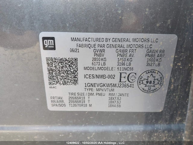 1GNEVGKW5MJ236541 Chevrolet lfy