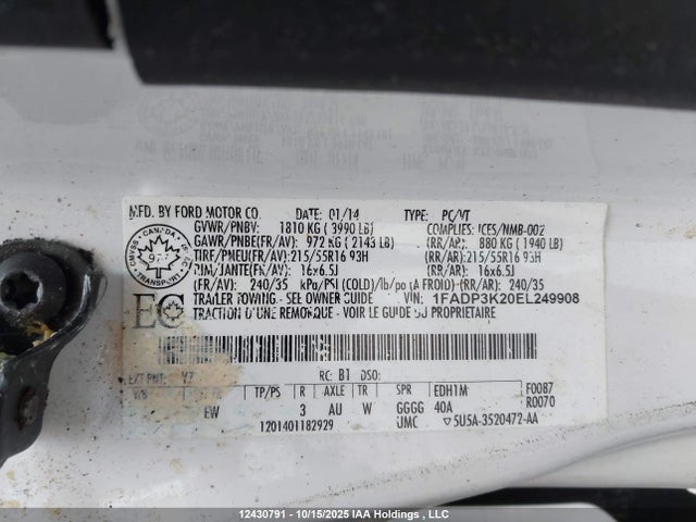 2014 Ford Focus მანქანა იყიდება აუქციონზე, vin: 1FADP3K20EL249908, აუქციონის ნომერი: 12430791