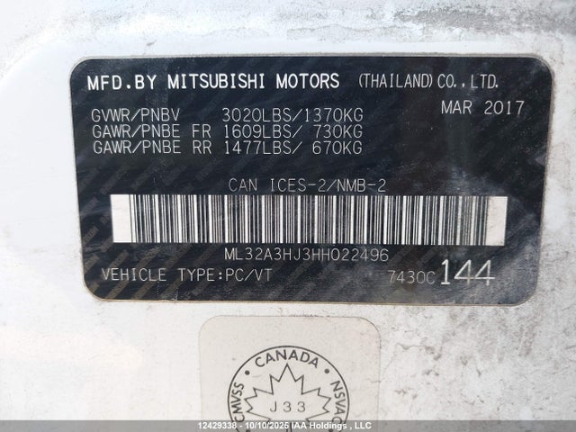 Mitsubishi Mirage 2017 ML32A3HJ3HH022496 Image 9