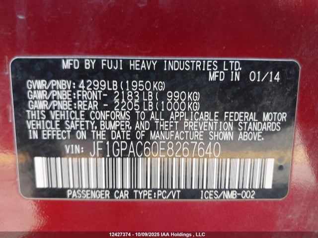 Subaru 2014 2014 JF1GPAC60E8267640 Image 9