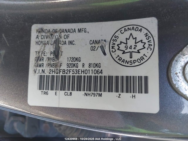 Aukcja sprzedaży 2014 Honda Civic Lx, vin: 2HGFB2F53EH011064, numer aukcji: 12430959