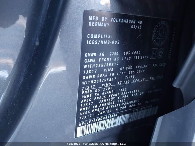 WVGJV7AX6GW536450 Volkswagen Tiguan