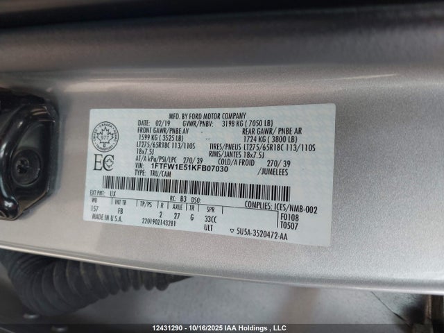Ford 5.0l 4v 2019 1FTFW1E51KFB07030 Image 18