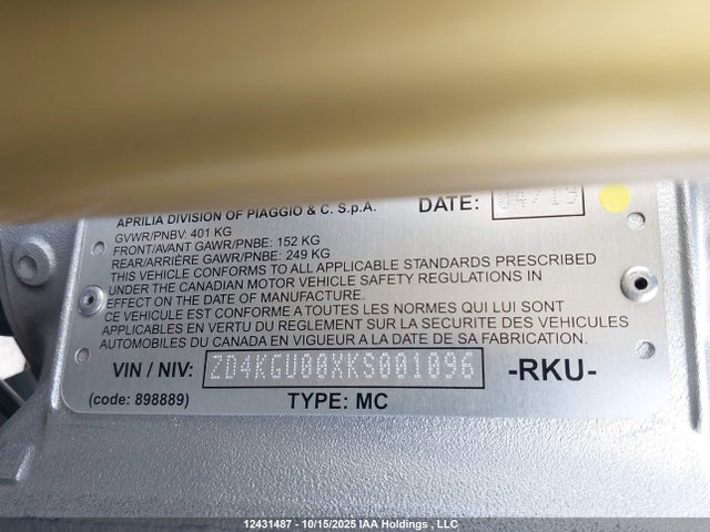 Aprilia Tuono 2019 ZD4KGU00XKS001096 Image 14