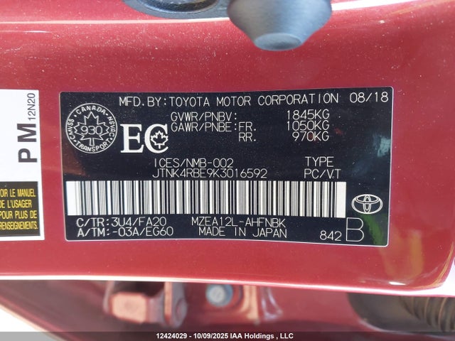 JTNK4RBE9K3016592 Toyota m20a-fks