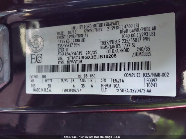 Ford 2014 2014 1FMCU9GX3EUB18208 Image 9