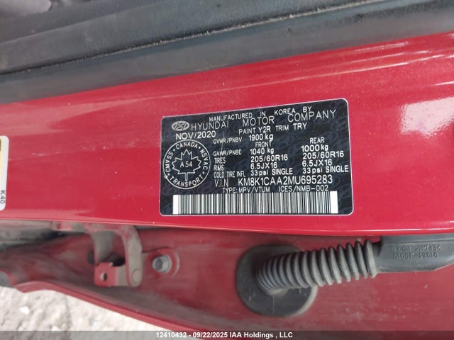 KM8K1CAA2MU695283 Hyundai mpi nu