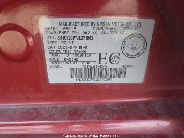 3N1CE2CP7JL371943 Nissan 2018