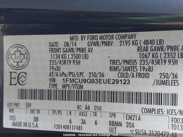 1FMCU9G93EUE29123 Ford ESCAPE SE